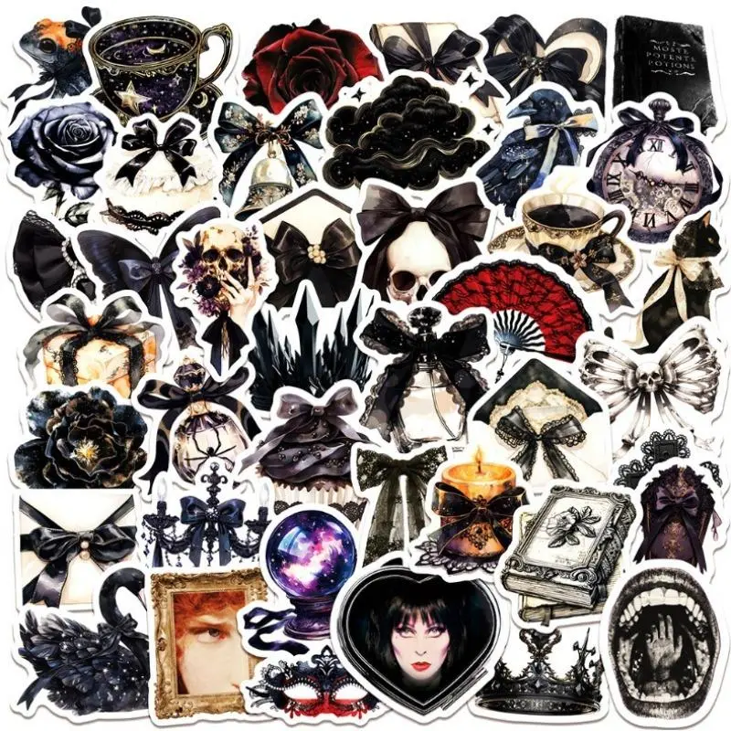 Gothic Series Sticker, 50pcs/set Romantic Lace Themed Decorative Sticker Designs, DIY Decals for Water Bottle, Laptop, Phone Case, Scrapbooking, Journal Making, Screen Protector