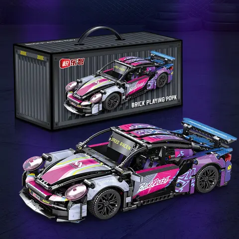 PAGBR Limited Edition 1:14 RC 911 Supercar Remote Control Car Block Set - 1000+ Pieces, Dual Motors, LED Lights, 2.4GHz Remote, 7.4V Battery, Acrylic Display Case, 3D Manual, Car Theme, Anti-Scratch Body Stickers, Open Ended Play, Ages 8+ Kids' Gift
