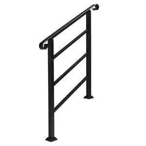Karl Handrails for Outdoor Steps, Fit 1-3 Steps Outdoor Stair Railing, Adjustable Wrought Iron Handrail with Installation Kit, Transitional Hand Rails for Indoor Concrete Garden Porch Steps