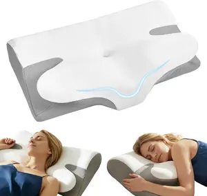 Ergonomic Cervical Memory Foam Pillow for Neck Pain Relief, Adjustable Contour Pillow with Hollow Center & Cooling Cover