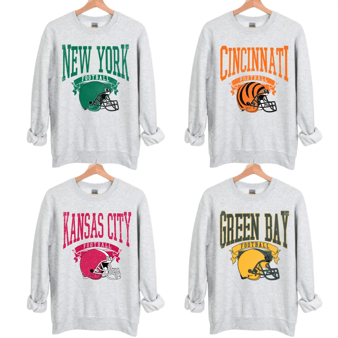 Football Team Sweatshirt - Ash Grey Crewneck, Vintage All Team Football Shirt, Football 32 Team Shirt Collection, Retro Hometown Pullover City Football Sweater, Gift For Fans For Women, For Men