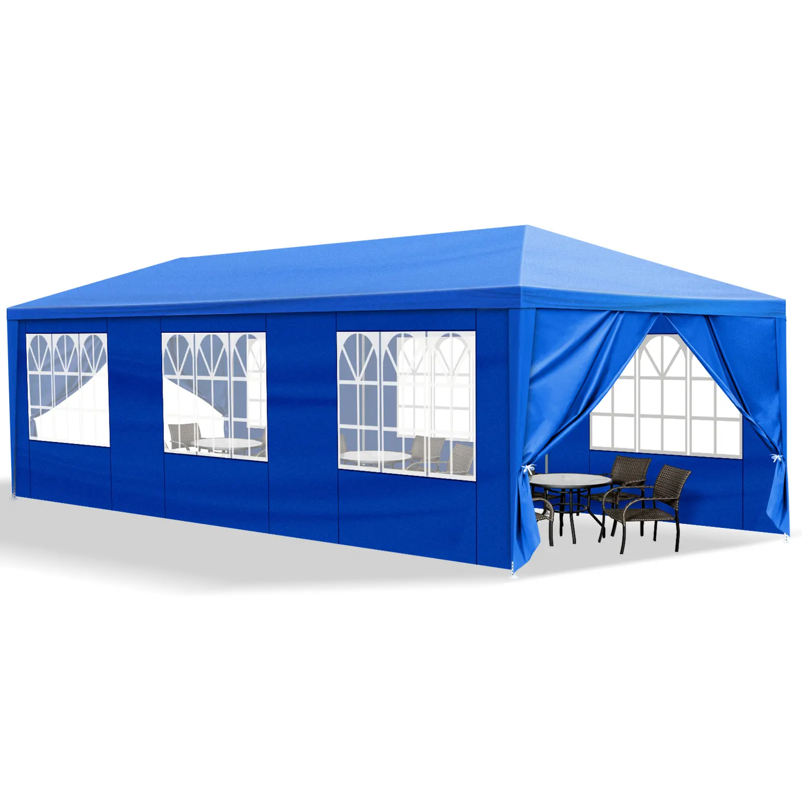 10'x30' Waterproof Frame Tent - Outdoor Camping Party Gazebo with 8 Removable Sidewalls, Backyard Shelter for Patio, Wedding Use, Blue