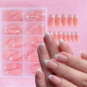 120Pcs Short Almond French Tip Nail Tips in Nude Pink And White, Fit Perfectly Suitable for Professional Nail Salons And DIY Home Use|Bride Nails |Wedding Nails, Nail Extensions