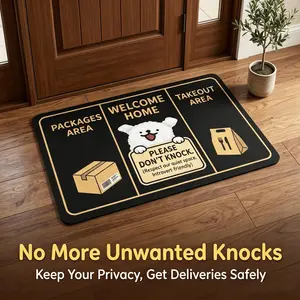 Large Delivery Doormat for Packages and Food - "Welcome Home" Entry Mat with No Knocking Reminder, Easy to Clean, Non-Slip Zoned Rug, 31.5 x 20 Inches