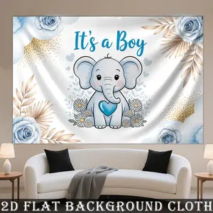 1pc Blue 2D Flat Polyester Backdrop Banner - Multi-Size, Soft Texture Polyester Fabric Horizontal Decor for Baby Shower, Festive Supplies,summerwins