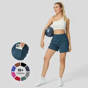 Halara SoftlyZero Airy Super High Waisted 2-in-1 Cool Touch Yoga Shorts 5'' with Pockets-Longer Length