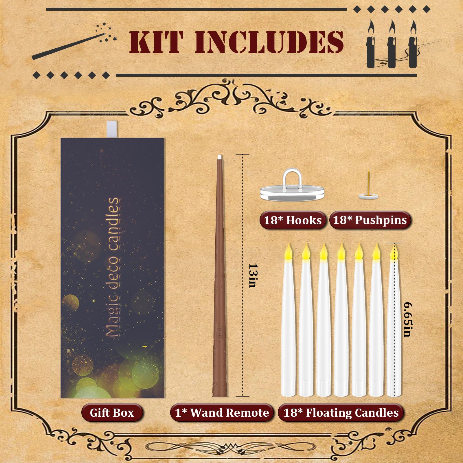 Magical Floating LED Candles with Wand Remote – Flameless Flickering Window Candles for Christmas & Halloween Decor, Battery Operated