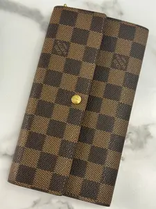 Pre-owned Louis Vuitton canvas Small Leather Goods Damier Ebene Sarah Wallet￼