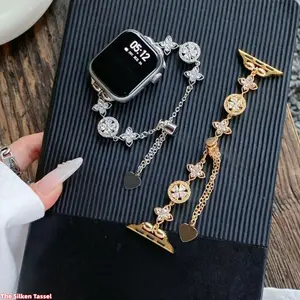 Rotatable Four Leaf Clover Wrist Band, Stylish Decorative Strap Compatible with Apple Watch 2 To 9 And S10, Elegant Fashion Accessory for Daily Casual And Dating Wear (No watch)