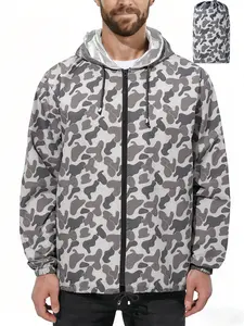 Men's Camo Waterproof Windbreaker Jacket with Reflective Lining – Packable Rain Jacket with Storage Bag