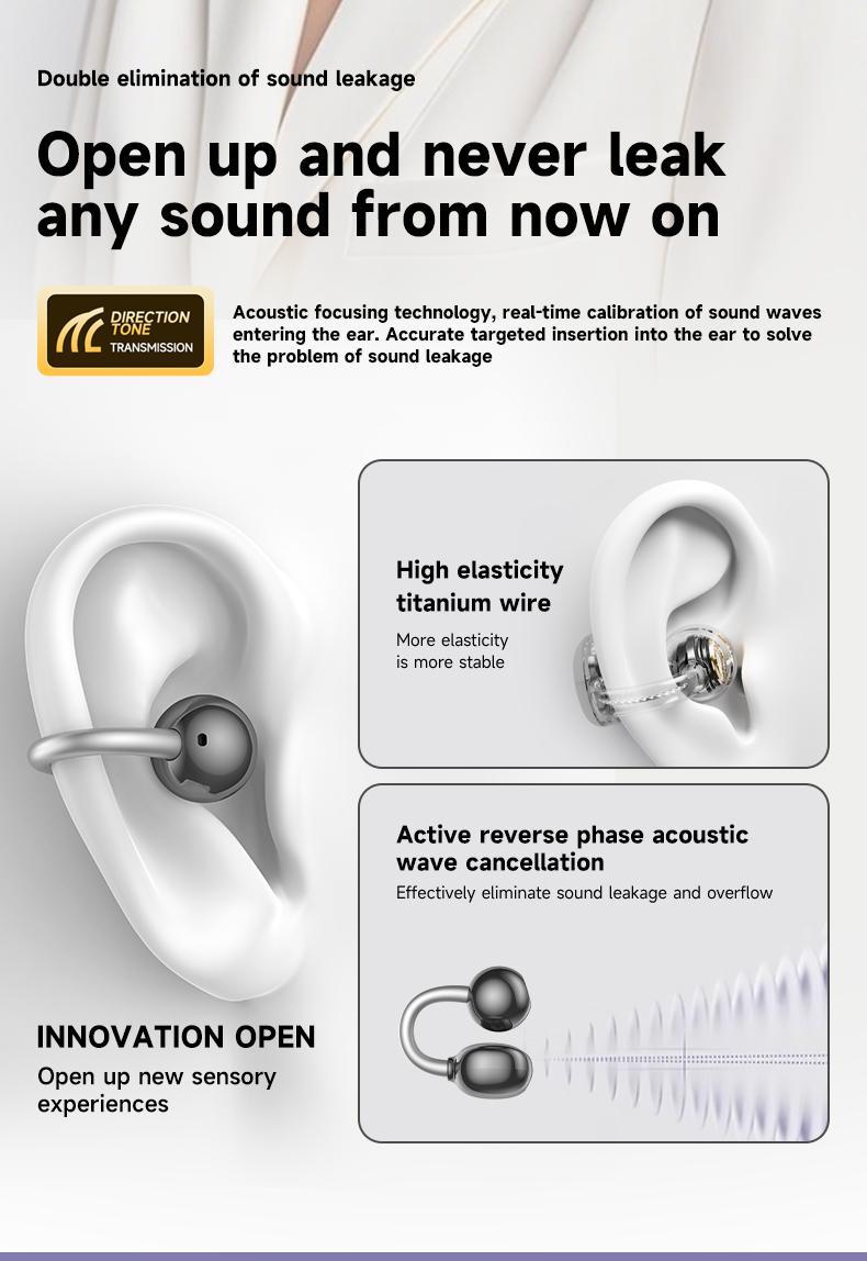 PAXA C08 Clip On Wireless Headphones with 2025 Bluetooth 6.0 for Faster, Stable Connection & Low Power Use, DT6.0 Pulse Directional Tech, 360° ACS Panoramic Sound, IPX5 Waterproof Audio Earbuds for Music & Calls, Comfortable for Sports