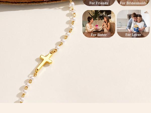 Tewiky Simple Cross Pendant Bracelet Dainty Simple Tiny Cross Bracelet For Women Girls For Easter Gift All-match & Exquisite Jewelry gift Back To School