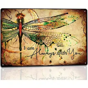 Dragonfly Metal Wall Art Vintage I am Always with You Tin Sign for Garden Decor Outdoor Indoor Memorial Gift Rustproof