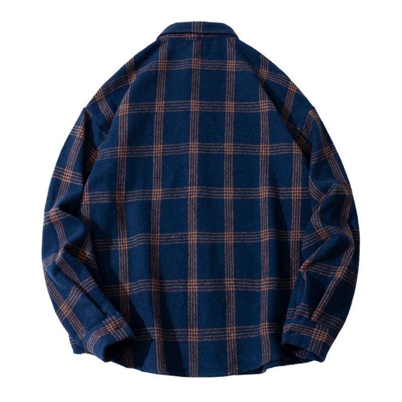 Thickened brushed flannel plaid shirt, men's spring and autumn plaid shirt, retro casual versatile couple shirt jacket, long sleeve buttoned collar flip top, soft and comfortable fabric, suitable for daily wear