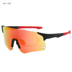 FHSY SHOP Black Frame Shield Sunglasses with Red Temples, Rx Insert, UV400 Filter, Comfortable Non-Slip Design - Black Men's Sunglasses for Men, LED Light Blocking Stickers Included (Streetwear, Daily Wear)
