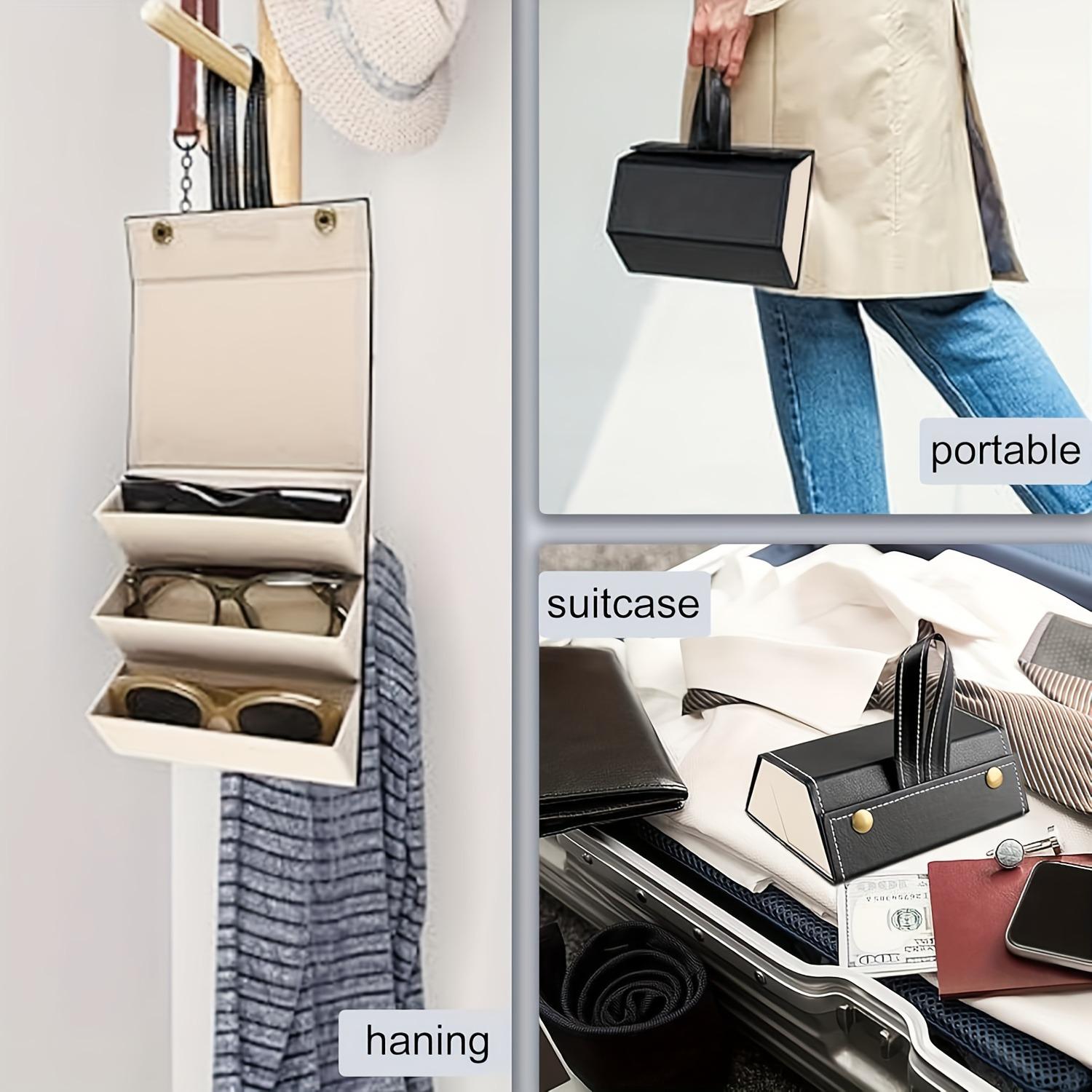 3 Slot Glasses Case Holds 3 Eyeglasses Large Frame Sunglasses Round Frame Prescription Glasses Organizer Set Includes 3 Pairs of Glasses