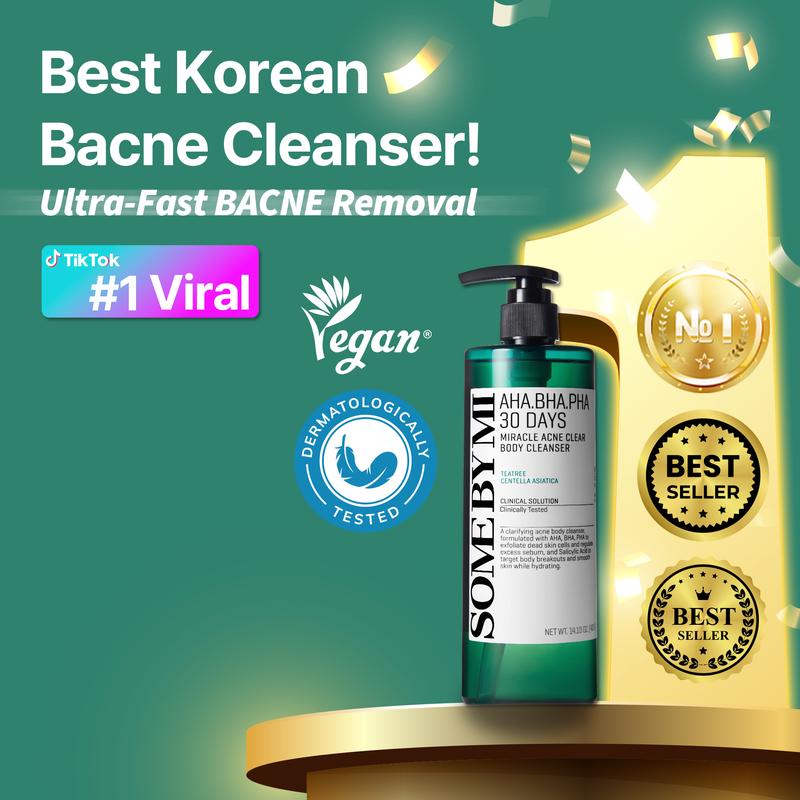 AHA BHA PHA 30 Days Miracle Acne Clear Body Cleanser 13.5oz - Body Odor Control & Back Acne Treatment - Gentle Exfoliating Body Wash - Korean Skincare