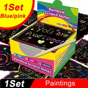50pcs Rainbow Scratch Art Kit - Rainbow Scratch Notes - Unleash Hidden Designs with VibrantColors - Creative Painting Paper Board for Endless Fun