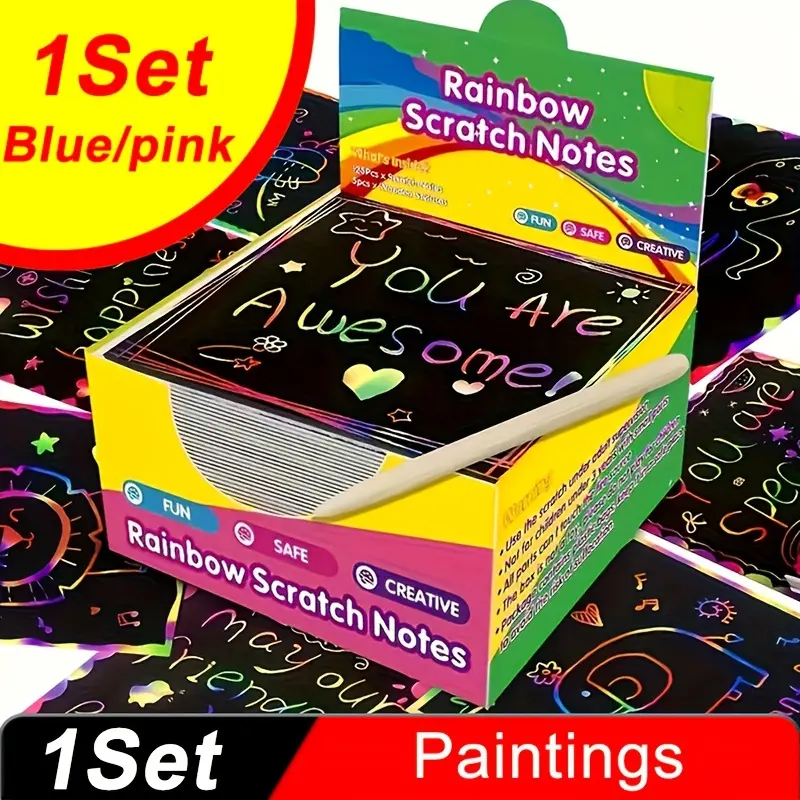 50pcs Rainbow Scratch Art Kit - Rainbow Scratch Notes - Unleash Hidden Designs with VibrantColors - Creative Painting Paper Board for Endless Fun Craft Supplies