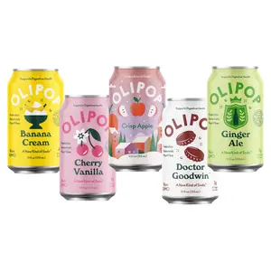OLIPOP Crisp Apple, Banana Cream, Cherry Vanilla, Doctor Goodwin, Ginger Ale, Prebiotic Soft Drinks, Supports Digestive Health & Gut Health, Plant Fiber, Low Calorie, Low Sugar, Vegan |12 oz| |6-Pack| bundled by OMNICOAST GOODS, OCG  Sweet Beverage