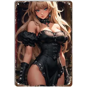Metal Tin Sign Anime Pinup Girl Sexy Hot Women Big Boob Butt Iron Painting Home Family Lovers Gift Funny Bedroom Novelty Retro Parlor Courtyard 8x12 Inch