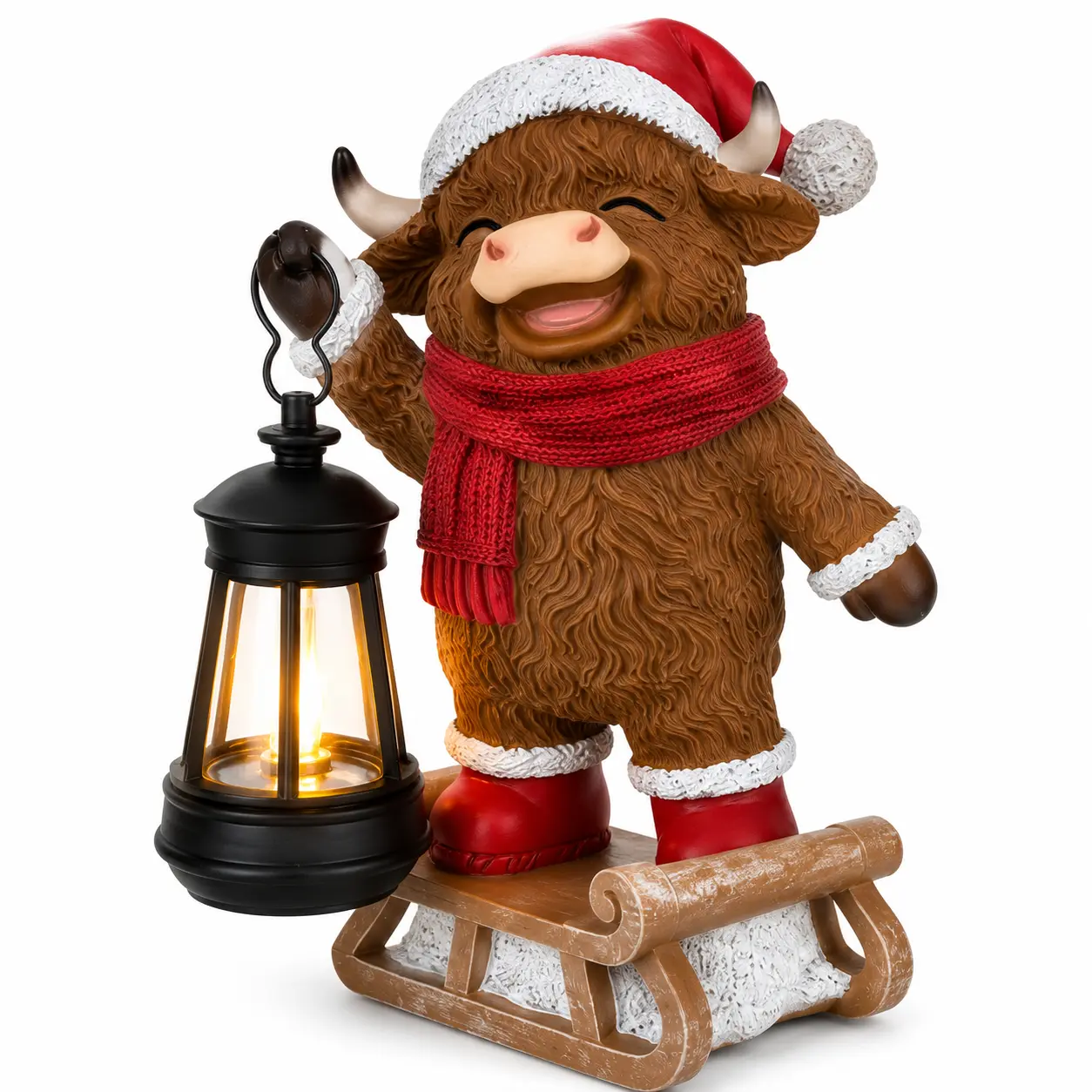 Buffalo Statues with Lanterns and Sleds, Christmas Holiday Home Decor (Home Supplies, Festive & Party Supplies)
