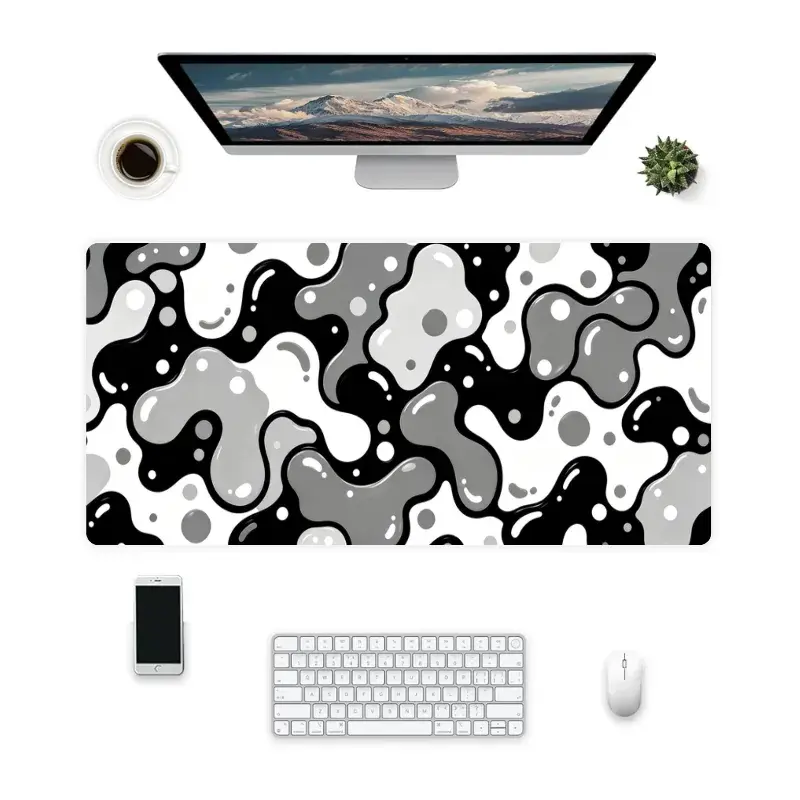 Extended Abstract Liquid Bubble Gaming Mouse Pad - Non-Slip Rubber Base, Stitched Edge, Fun Cartoon Fluid Pattern Desk Mat for Gamers, Home Office Study Decor Gift