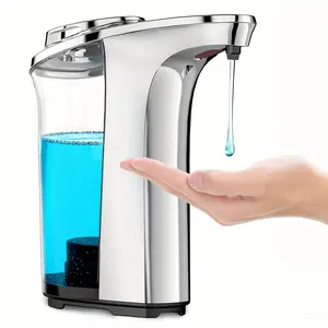 17oz/500ml 4xAA Battery-Powered Automatic Touchless Soap Dispenser with 5 Adjustable Levels, Transparent View Window & Lead-Free Plastic - Freestanding Hygienic Design for Bathroom & Kitchen (No Batteries Included), Modern Sink Accessory | Durable Plasti