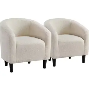 Boucle Sherpa Barrel Accent Chairs Set of 2 - White/Beige for Living Room, Office, Bedroom, Dining Room