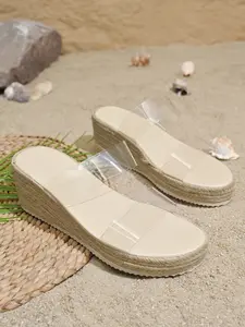 Summer New Fashion Transparent High Heel Waterproof Platform Open Toe Thick Sole Slip-On Sandals for Women, Medium Width, PU Material