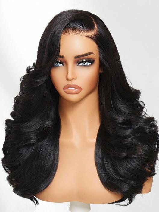 UNice Glueless Bye-Bye Slip Layer Side Part Body Wave Wig 7x5 HD Lace Closure Human Hair Wig Feathered with Secure Silicone Strips and Drawstring Put On and Go Beginners Friendly Natural Scalp