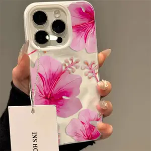Minimalist Fashion Pink Flower Folds Texture Soft TPU Case For iPhone 16 15 14 13 12 17 Pro Max Plus 17 Air Shockproof Cover