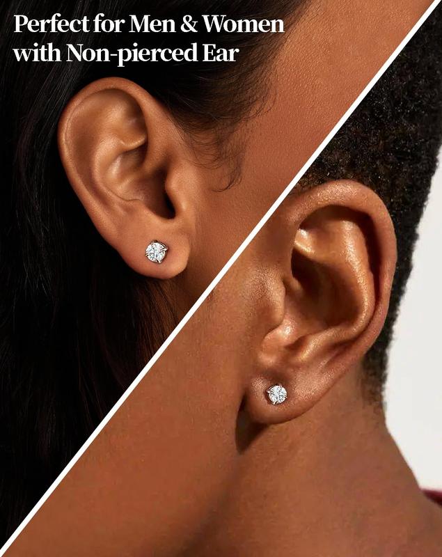 1/2/4 Pairs Magnetic Stud Earrings for Men & Women, Non Piercing CZ Diamond Earrings Stainless Steel Hypoallergenic Non Piercing Earrings 5MM/6MM/8MM