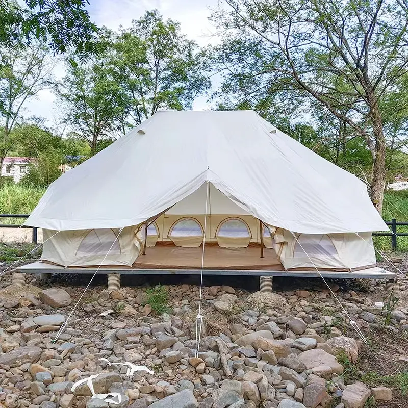 Luxury Camping Tent for 12 Persons All-Weather Waterproof Windproof Canvas Shelter with Stove Jack and Mesh Ventilation for Group Camping