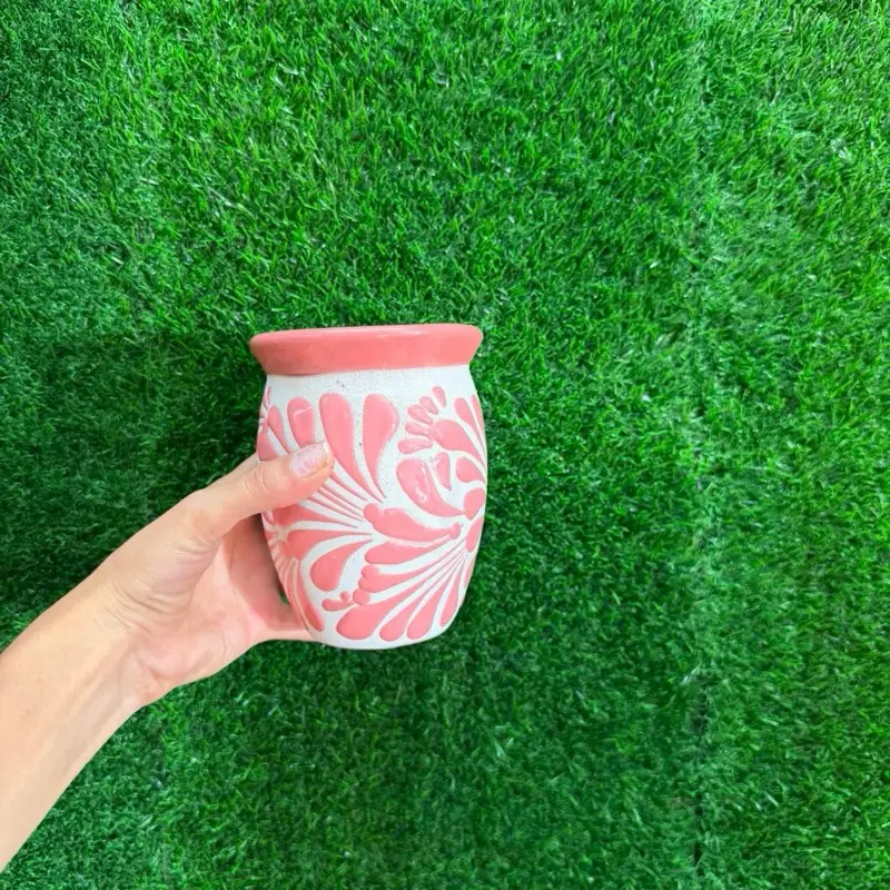 Handmade Relieve Cantarito Cielito Lindo-Blanco Rosa-500ml.