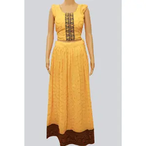 Yellow Georgette Material Crop Top Lehenga
