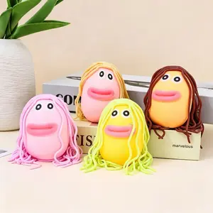 Ugly Face Noodle Hair Squishy Toy, Funny Stress Relief Squeeze Fidget Toy, Soft TPR Decompression Toy for Adults & Kids