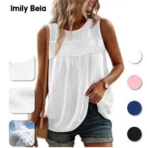 Imily Bela Tank Top for Women Loose Fit Sleeveless Crew Neck Camisole Tops Casual Swiss Dots Summer Cami Shirts Blouse