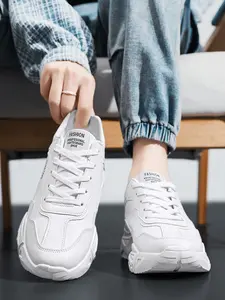 Men's Korean Trendy White Sneakers | Breathable Elevator Shoes with Hidden Lift | Fashion Dad Shoes