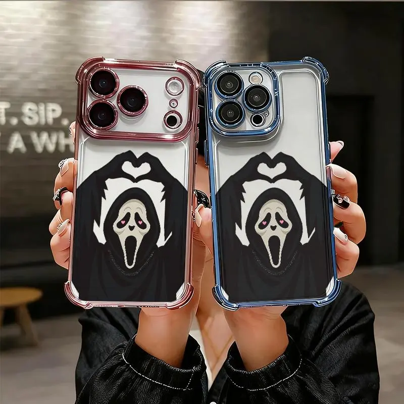 Playful Ghostface Heart Gesture TPU Shell Cell Phone Case - Durable Protection Accessory for iPhone 17 Air,16 Pro Max,15,14 Plus,13,12,11 Pro Max with Skin-Friendly,Non-Slip,Anti-Drop,Shockproof,Wear-Resistant,Dustproof Features & Lens Guard, Accessories,
