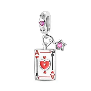 925 Sterling Silver Poker Ace of Hearts Dangle Charm For Bracelet Charm