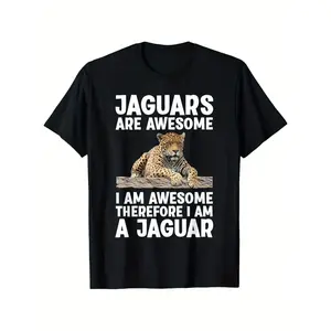 Funny Jaguar Graphic T-Shirt for Men & Women - "Jaguars Are Awesome" Humorous Design, 100% Cotton 180gsm Regular Fit Tee, Sizes S-XXXL, Black with White Print, Perfect for Safari Lovers & Casual Wear, Funny Cat Tshirt, graphic tee