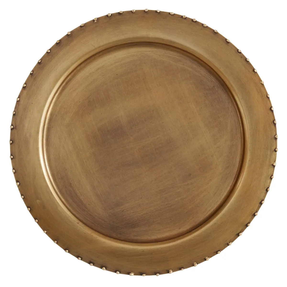 Saro Lifestyle CH484.GL13R Vintage Polka Dot Rimmed Round Iron Charger Plates, 13 In. Gold - Set of 4, Aesthetic Wedding Kitchen Tableware, Not Microwave-Safe, Metal