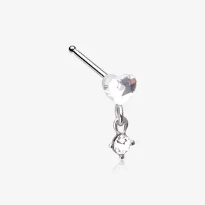 Heart Gem Sparkle Dangle Nose Stud Ring
