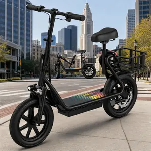 Electric Scooter for Adults with Seat,48V 10.4Ah Battery, Top Speed 22 mph, Driving Range 21-27 Miles, Pet-Friendly Design with Rear Basket