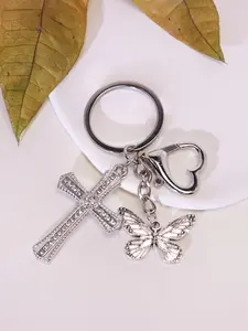 Rhinestone Decorated Butterfly & Cross Design Keychain, Cute Keychain for Women & Men, Fashion Accessories for Bag Decoration, Keychain for Bags