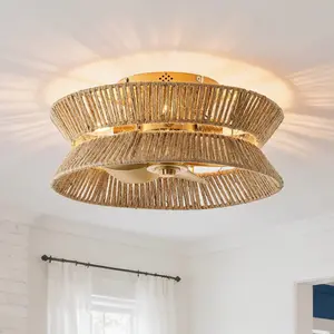 Reuben Bohemian Flush Mount Ceiling Fan with Light, Low Profile Boho Ceiling Fan for Bedroom Living Room