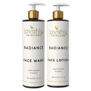 Lavishly Skincare Radiance Face Wash and Lotion Set 150ml Each Hydrolized Protein Sulfate Free Phthalates Free