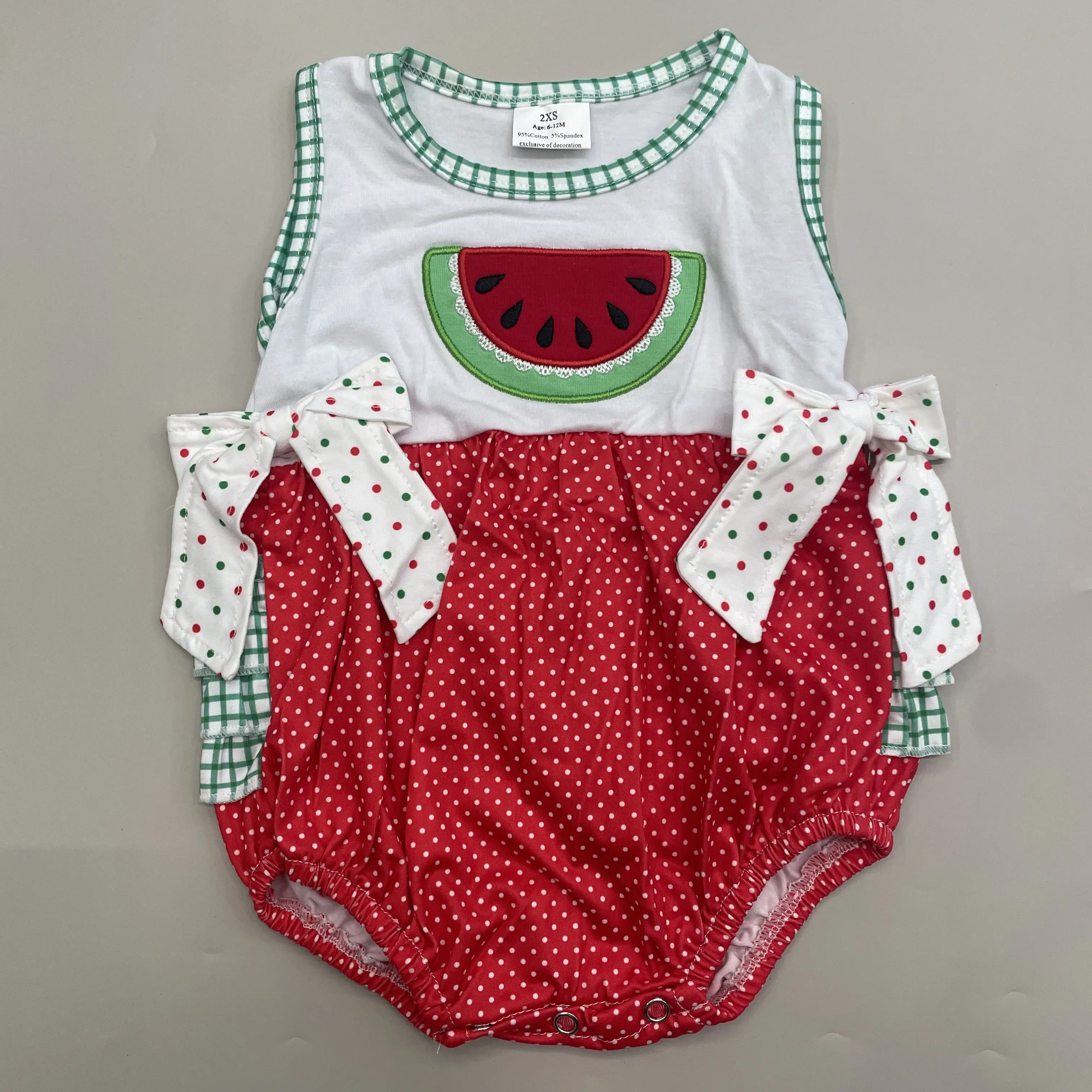 Baby Girls Clothing Watermelon Print Bubble Romper, Sleeveless Cotton 1-Piece Bodysuit Summer Outfit for Infants and Toddlers, Newborn Outfits, Infant Outfit
