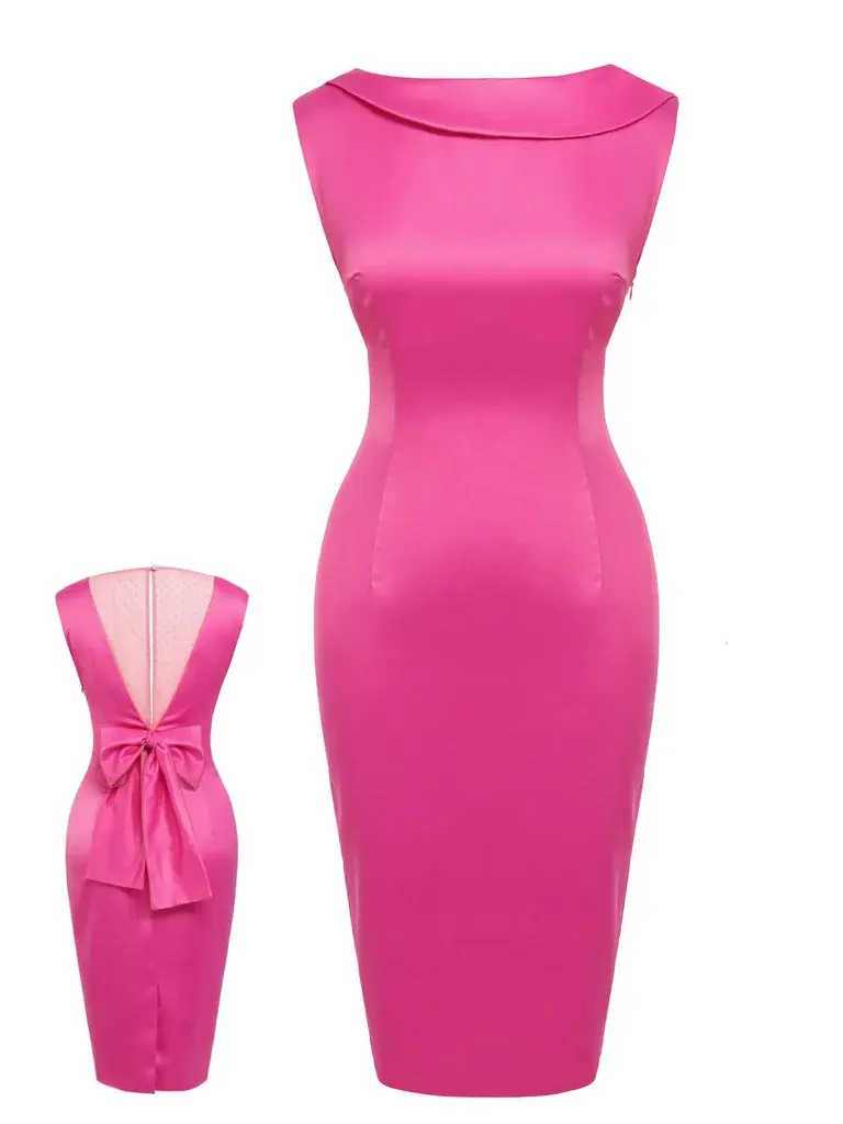 Women's 1960s Rose Red Graduation Dress Prom Dress Legally Blonde Satin Pencil Dress - Polyester Lady Clothes, Sleeveless, Below Knee, Concealed Zip, Vintage Elegant Fit for Birthday, Graduationsummer dresses vacation outfits